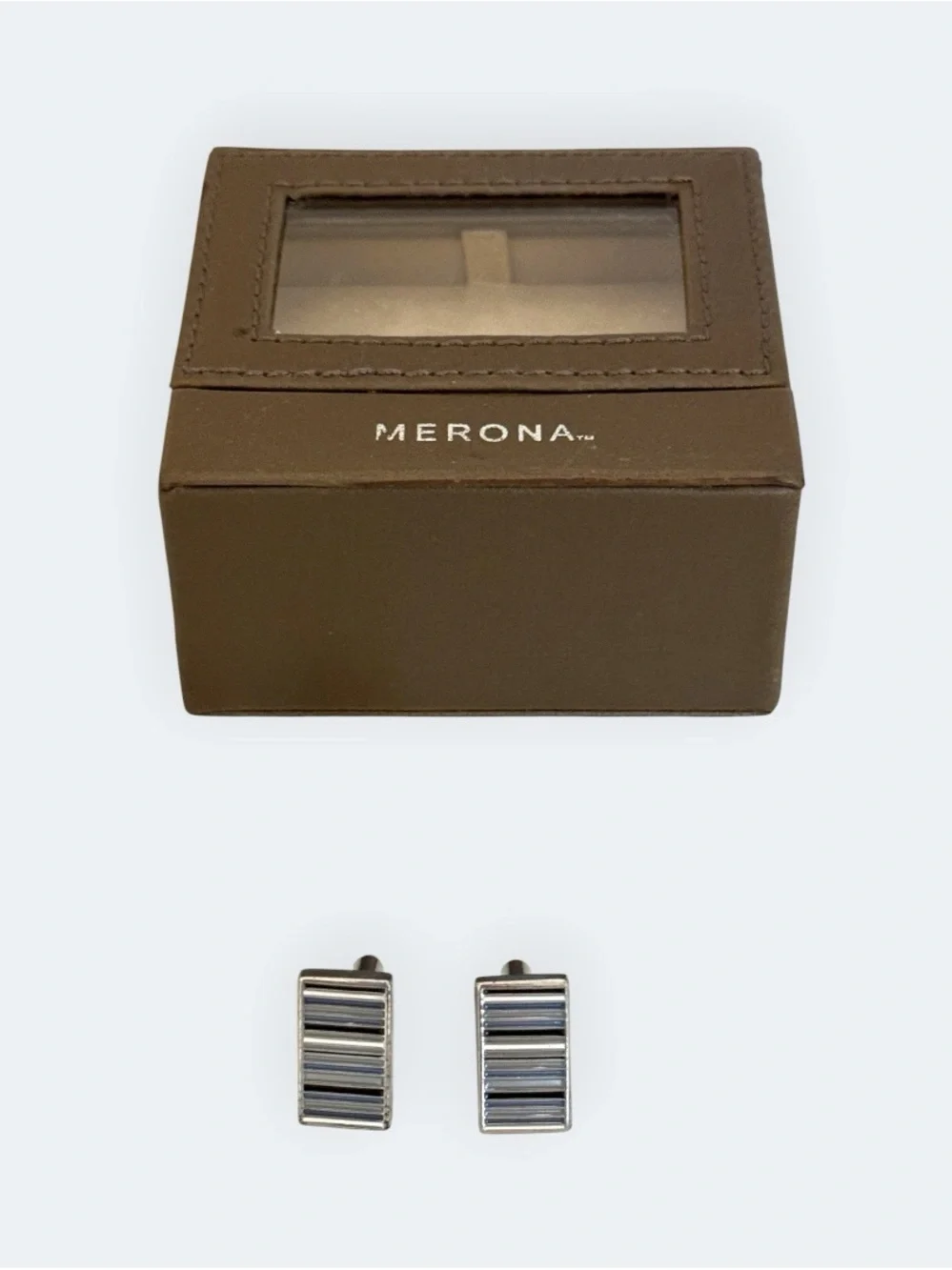 Merona Men’s Silver Tone Rectangular Silver & Black Striped Cufflinks
